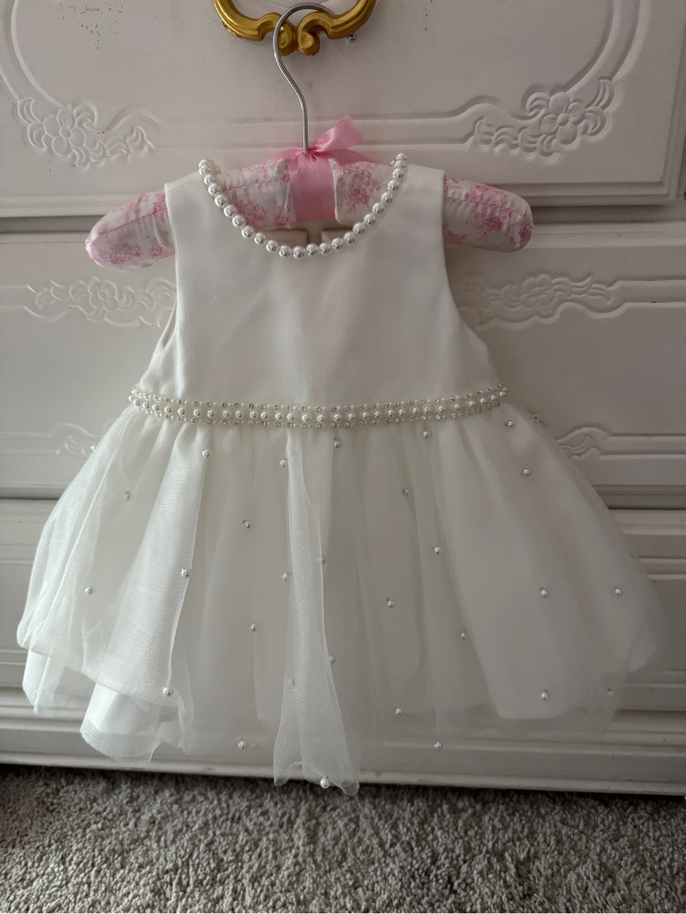 White Pearl-Accent Girls' Formal Dress